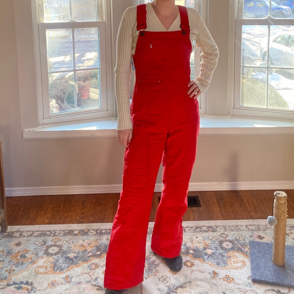 Vintage 70s Rare Levi's Ski Red Corduroy Overalls Bib Pants